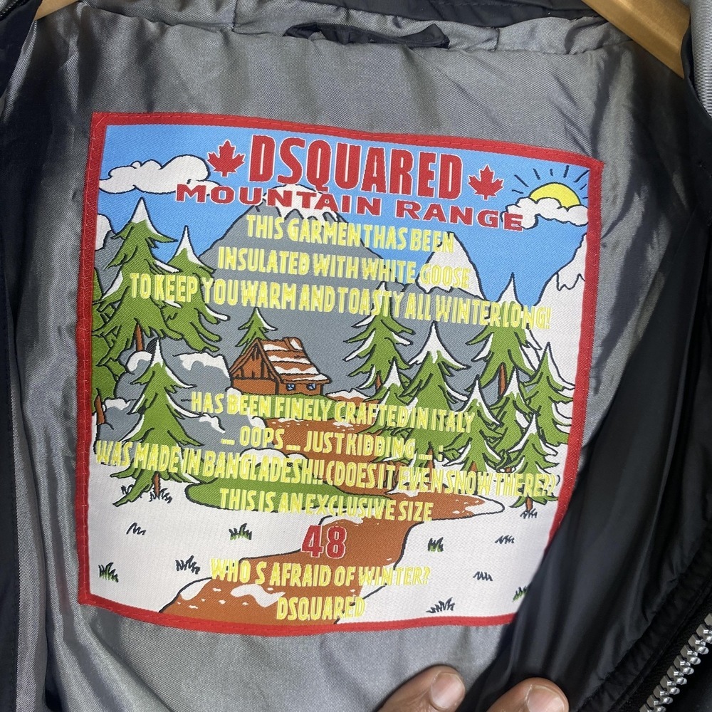DSQUARED Mountain Range Jacket Mens 48 Black Down Puffer Bomber Hooded Ski Logo - Picture 8 of 12